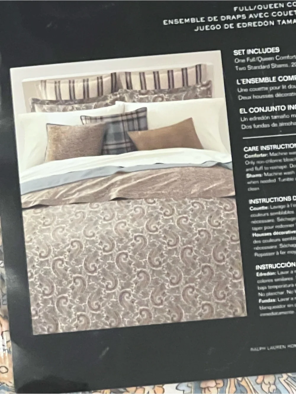 Queen size Ralph Lauren Riley Paisley Comforter Set & 2 shams Blue, Tan & Cream